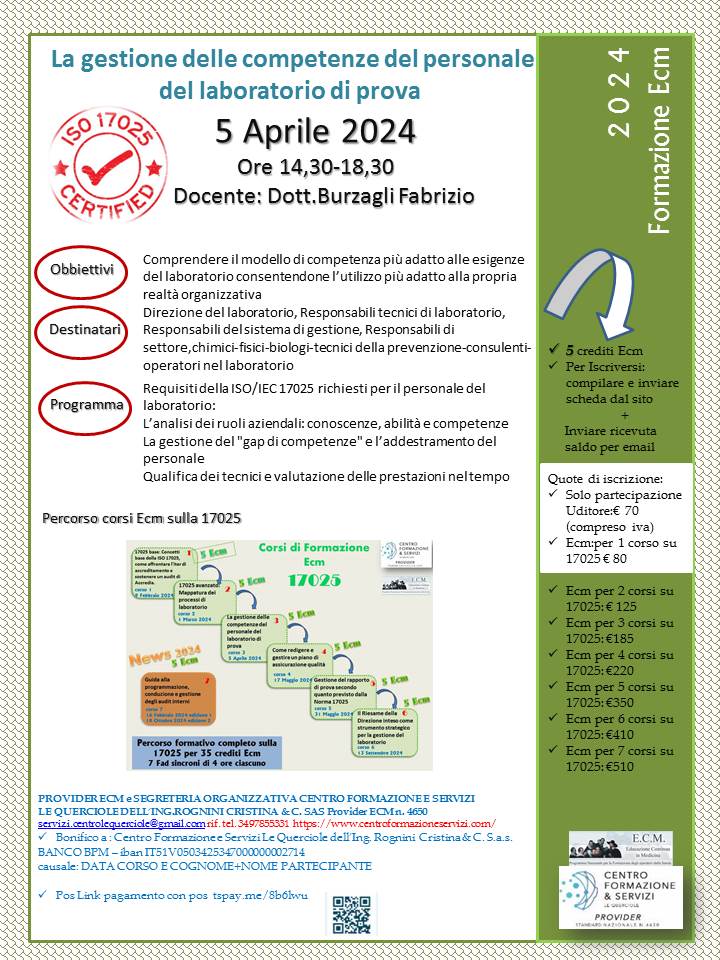 Course Image La gestione delle competenze del personale del laboratorio di prova