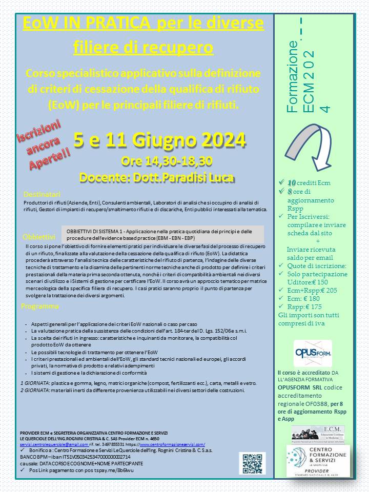 Course Image EoW IN PRATICA per le diverse  filiere di recupero