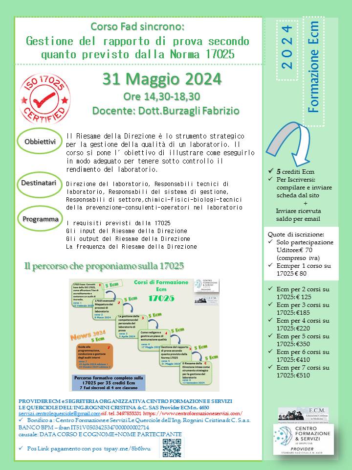 Course Image Gestione del rapporto di prova secondo quanto previsto dalla Norma 17025