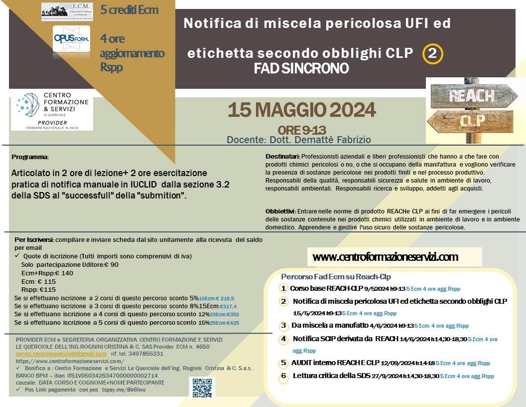 Course Image Notifica di miscela pericolosa UFI ed etichetta secondo obblighi CLP   